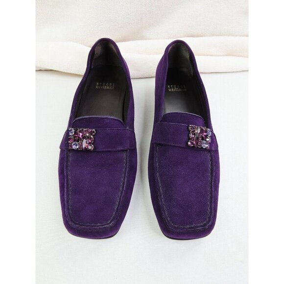 Stuart Weitzman Shoes - Stuart Weitzman Size 7M Women Purple Suede Leather Jeweled Slip On Loafers Spain